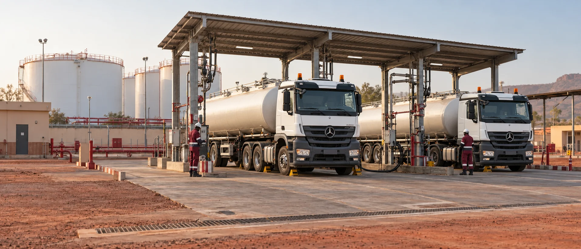 Citernes aux postes de chargement d’un dépôt pétrolier au Mali